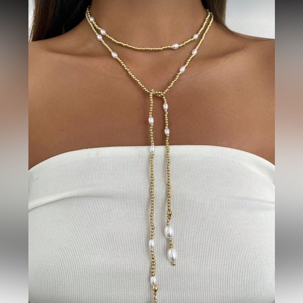 Elegant Gold and Pearl Necklace N1171 - Picture 2 of 4